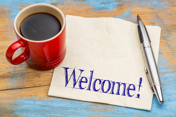 Welcome sign on napkin