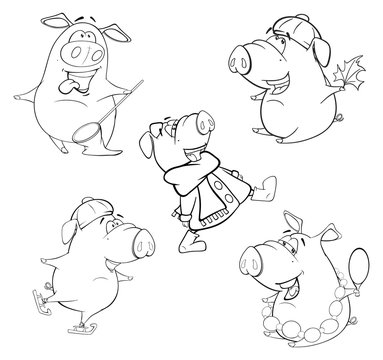 A set of pigs. Coloring book