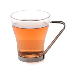Glass cup of black tea