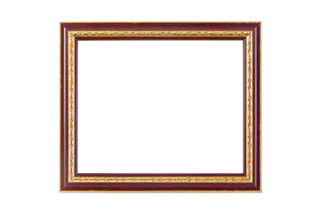 Fototapeta premium Ancient wooden photo frame isolated on white background.