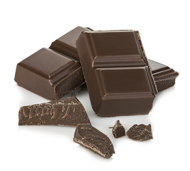 Dark chocolate bars isolated on white background.