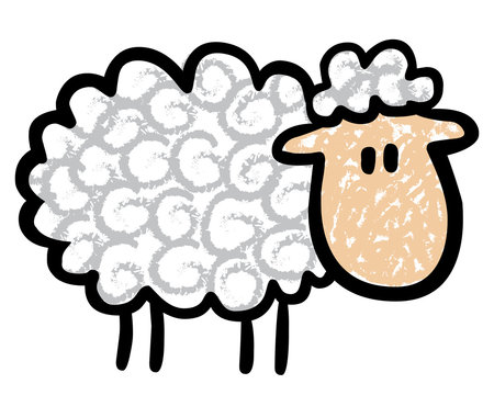 Lustiges, gelocktes Schaf / Kreidezeichnung, Vektor, freigestellt