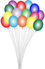 Many balloons of different color are on a white background