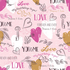 pink background with  valentine heart , flower, text,  vector