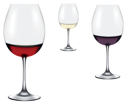 Red, rose, white wine in a wine glasses