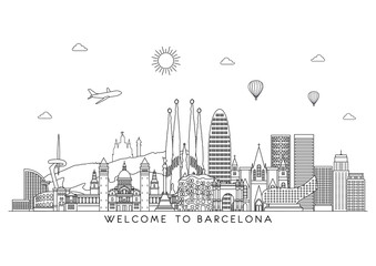Naklejka premium Barcelona skyline detailed silhouette. Vector line illustration