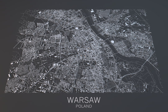 Fototapeta Cartina Varsavia, vista satellitare, città, Polonia