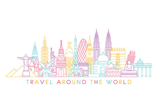 Travel and tourism background. Vector background. line illustration. Line art style