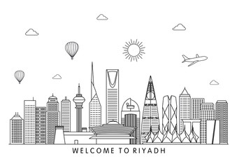 Riyadh detailed Skyline. Travel and tourism background. Vector background. line illustration. Line art style