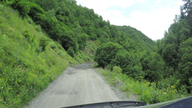 Mountain road from car