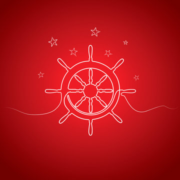 linear rudder and drawing waves over red background