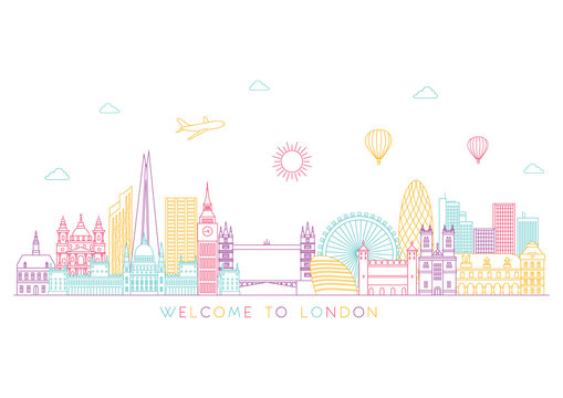 London detailed Skyline. Travel and tourism background. Vector background. line illustration. Line art style