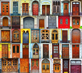 Collage of Kiev front doors,Ukraine
