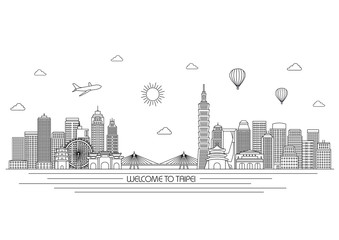 Taipei detailed Skyline. Travel and tourism background. Vector background. line illustration. Line art style