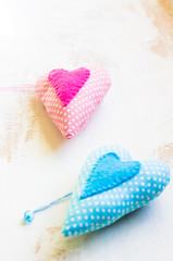 Hearts on wooden table