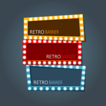 Vector bright retro banners with light effects