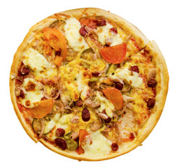 pizza closeup on a white background