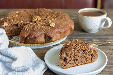 Tasty homemade pie with walnuts. 