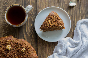 Tasty homemade pie with walnuts. 