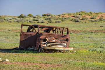 Old car wreck in the middle of the outback of Australia