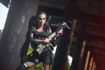 sexy military armed girl with the weapon