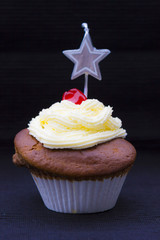 Delicious cupcake with whipped cream