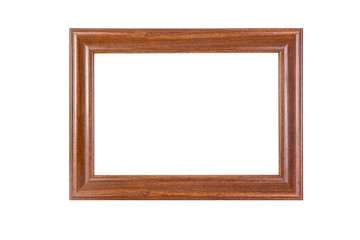 Ancient wooden photo frame isolated on white background.