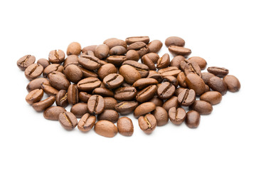 Coffee beans isolated on white background, closeup, macro