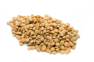  Lentils isolated on white background.Macro shot