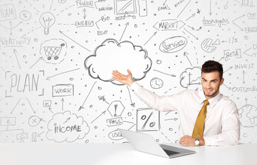Business man with business concept background