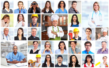 Business people workers faces collage.
