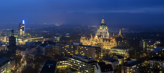 Aerial view of Hannover at evening. - obrazy, fototapety, plakaty