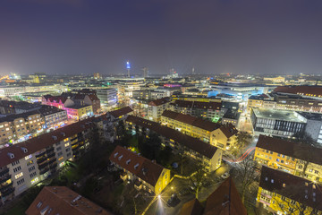 Aerial view of Hannover at evening.