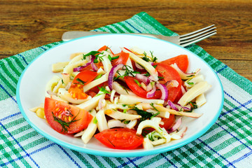 Salad with Squid, Tomato, Red Onion, Vegetable Oil
