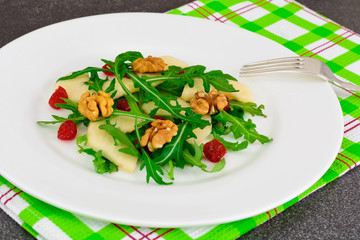 Dietary Delicious Salad on White Plate of Arugula, Par, Walnut a