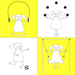 Set of four active girls