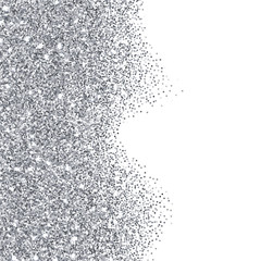 Silver glitter texture border over white background. Abstract silver sparkles of confetti. Vector illustration.