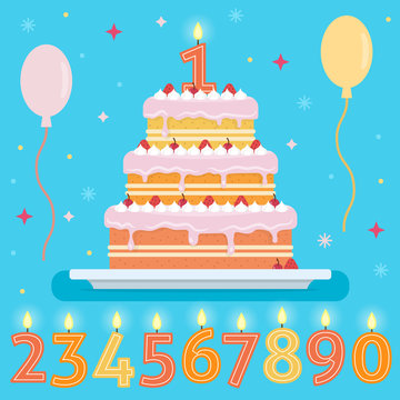 Happy Birthday cake with numbers candles.