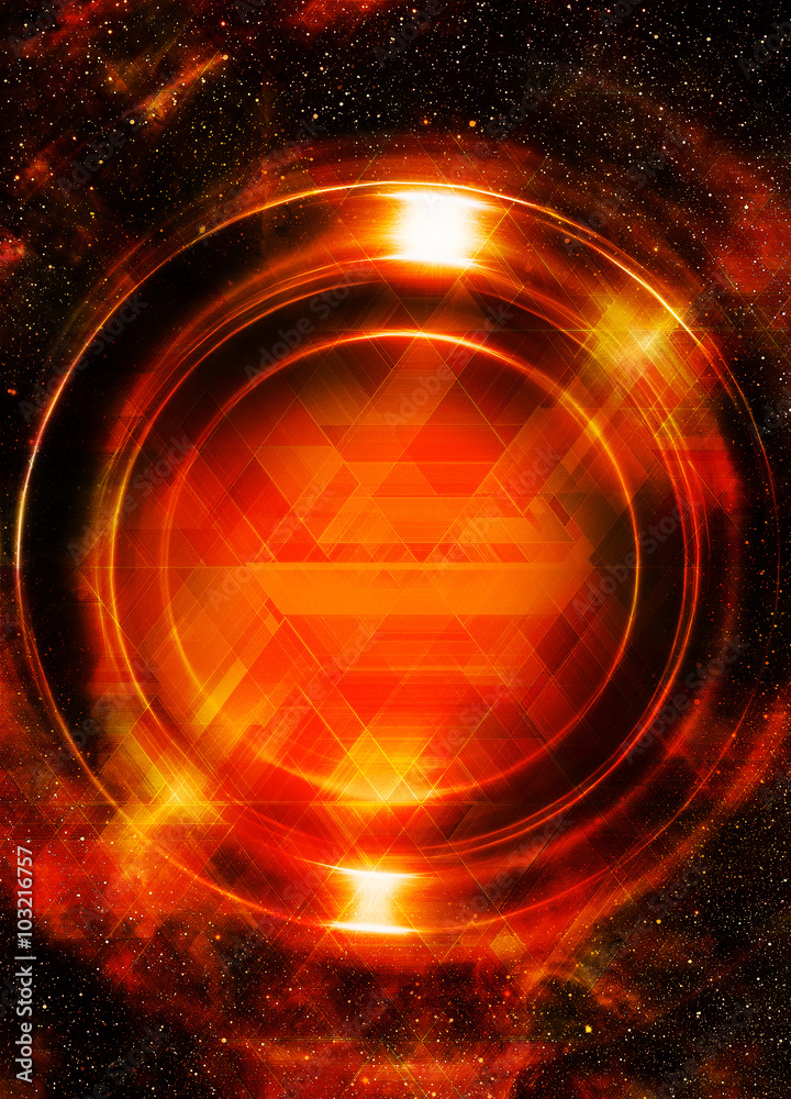 Poster Light circle and space. With light triangle structure. Copy space.