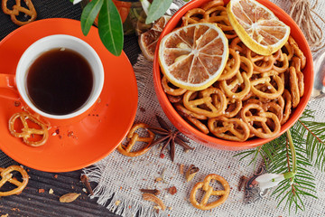 Cup of coffee with cookies