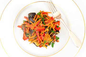 Diet and Healthy Food: Salad with Eggplant and Carrots