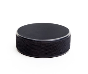 A Hockey Puck Isolated on White Background
