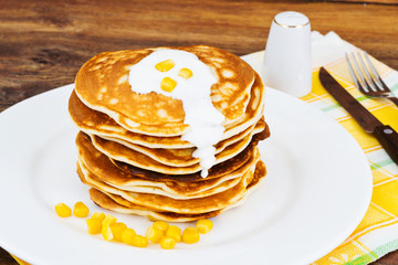 Tasty Pancakes Stack with Sweet Corn