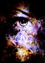 Woman eye and mandala, Abstract color background and desert crackle.