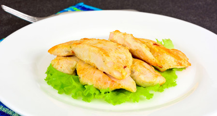 Piece Turkey in Spices for Grilling on Plate.