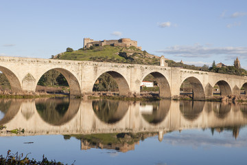 Fototapeta premium Medellin old bridge and castle, Spain
