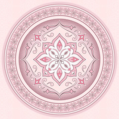 Vintage pink pattern in shape of a circle. Mandala.