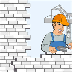 builder with a brick wall for design