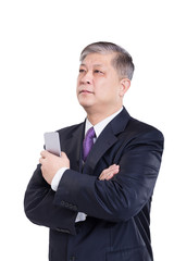 gesture and pose of old Asian businessman