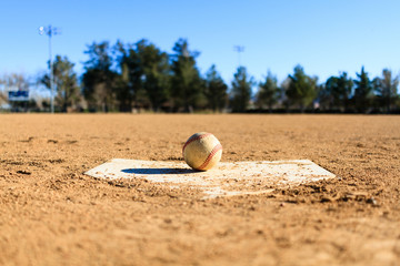 Baseball in a baseball field in California mountains